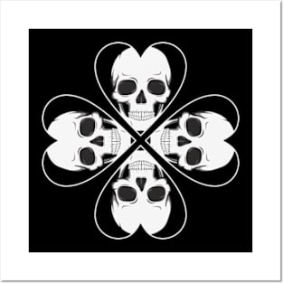 Skull four leaf heart clover birthday gift shirt 2 Posters and Art